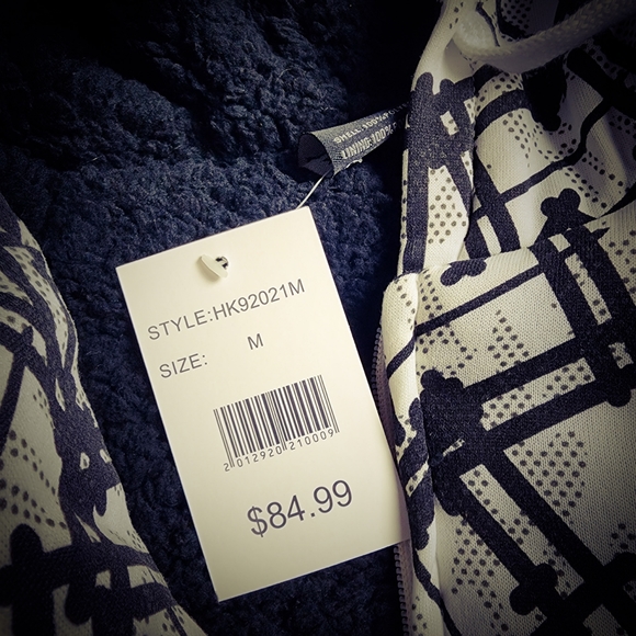 Medium Black and White Geometric Full Zip Lined Hoodie - Picture 11 of 11